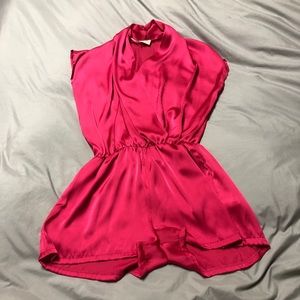 Hot pink satin romper